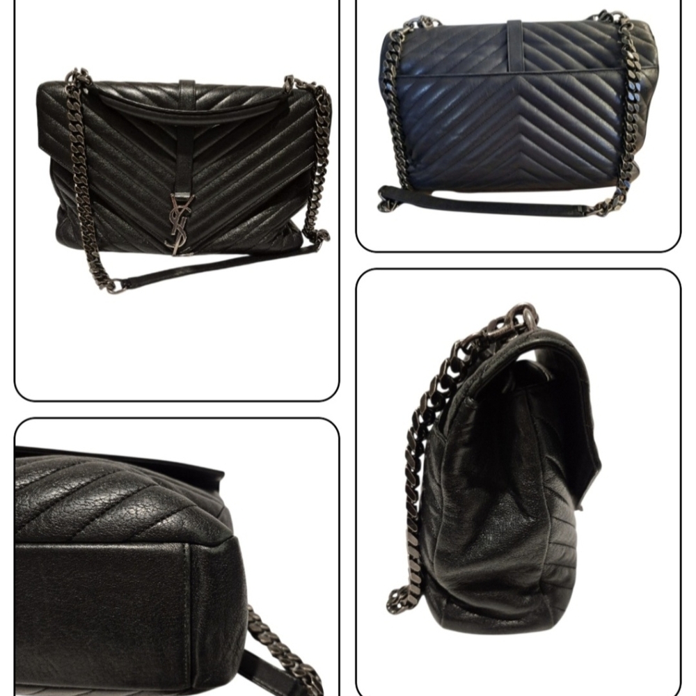 Yves Saint Laurent Black College Chevron Shoulder Bag - Picture 10 of 11